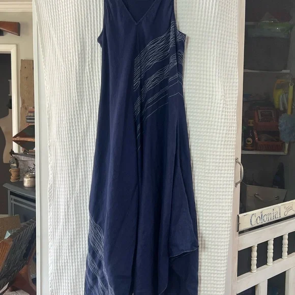 EILEEN FISHER MIDNIGHT HANDKERCHIEF 100% IRISH LINEN DRESS SZ SMALL LINED EUC - Picture 11 of 14